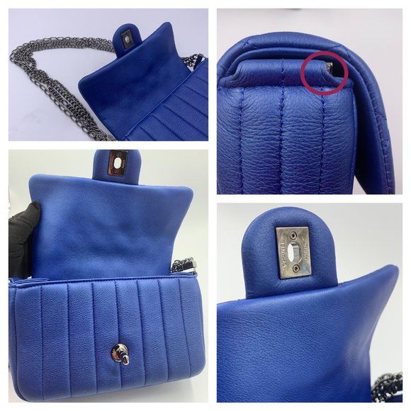 Authentic CHANEL CC Calfskin Blue Mini Flap Shoulder Bag/Ruthenium Hardware - Picture 9 of 11